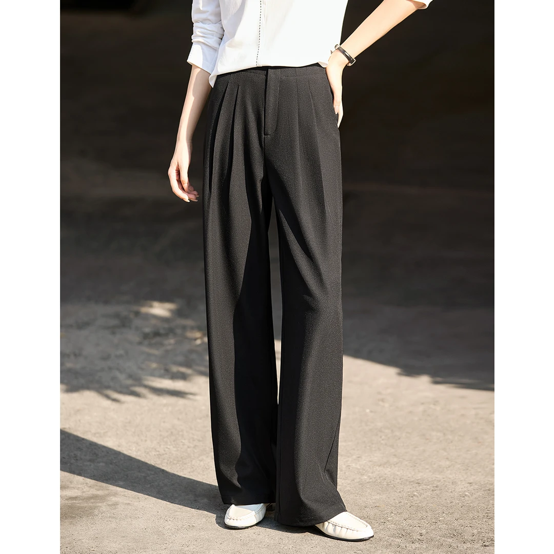 XWI/欣未25秋季时髦感腰部撞色边直筒垂感拖地裤女季休闲百搭8131