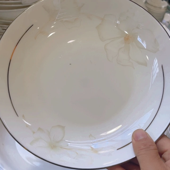 瓷片秒金八寸深盘四个微瑕