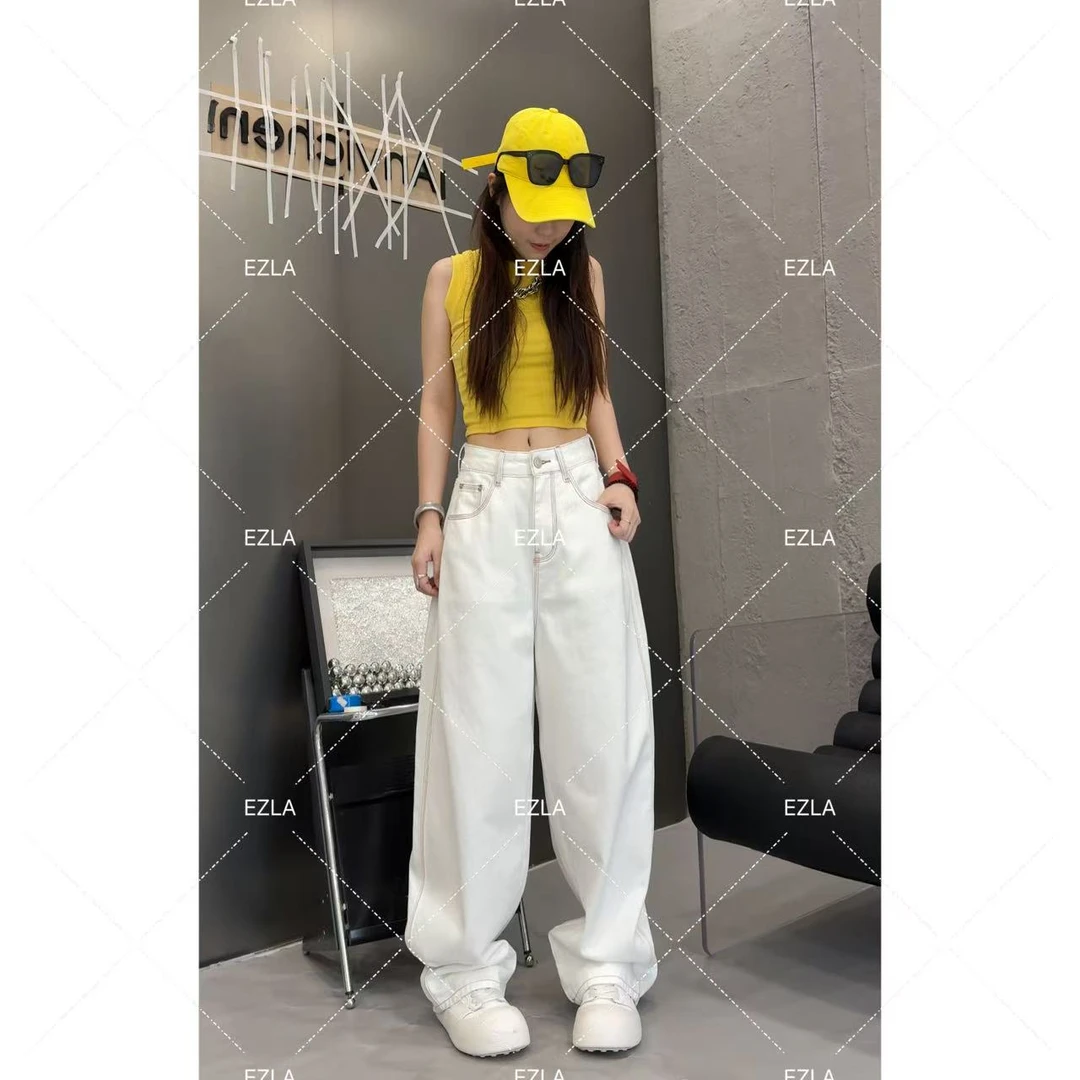 EZ9589 白色夏季新款水洗无弹显瘦老爹堆堆牛仔裤女