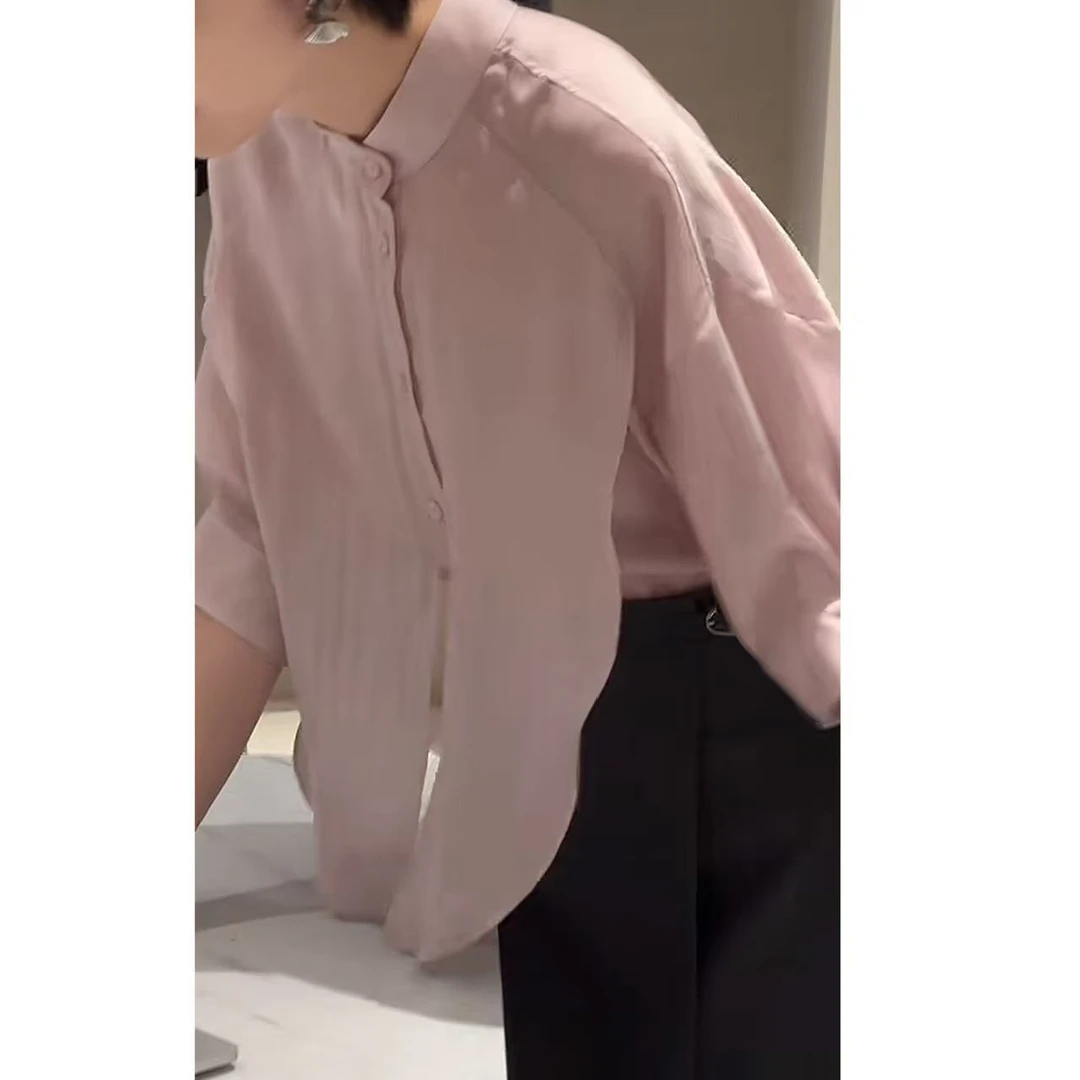 MADRCOUE 心动一夏烟粉色假两件飘逸柔光衬衫605177