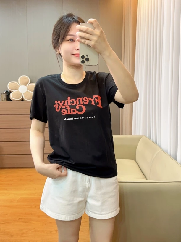 御妍婷英文短袖显瘦圆领正肩t恤女百搭弹力新款上衣657