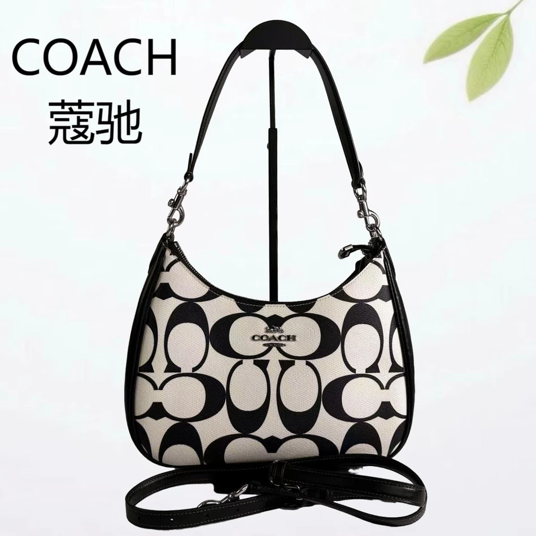 95新 COACH/蔻驰 黑白老花流浪单肩斜挎包G25804435底长29X17