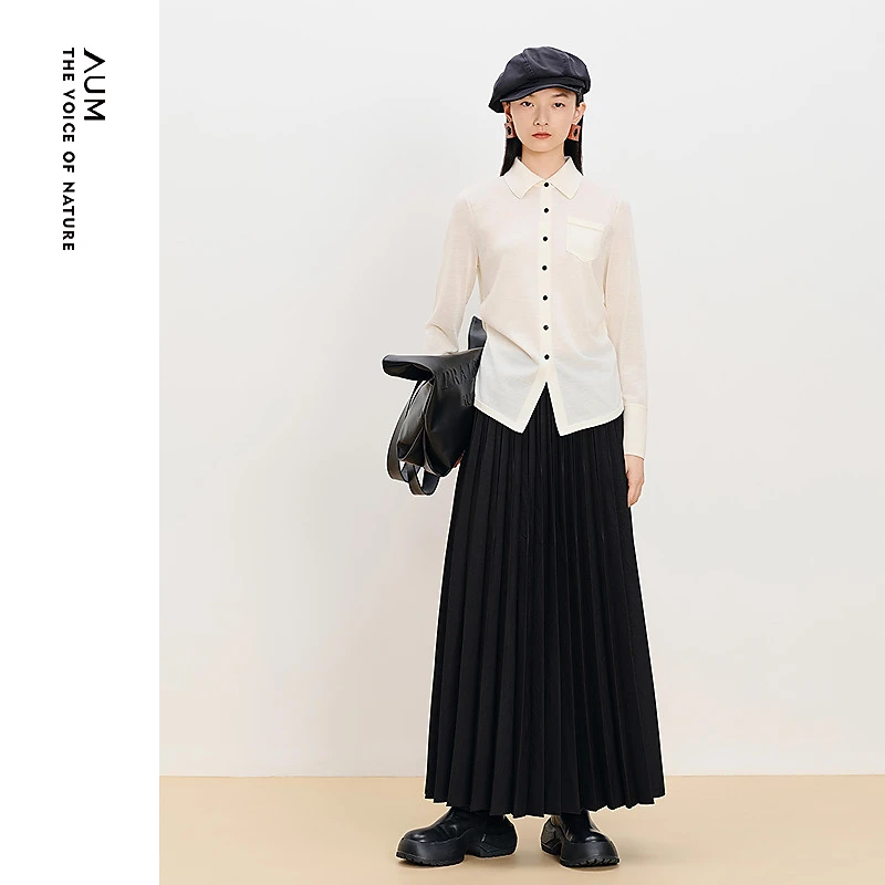 AUM/噢姆秋冬新款高智感静奢风低调A字高级感半身裙M1EG48882