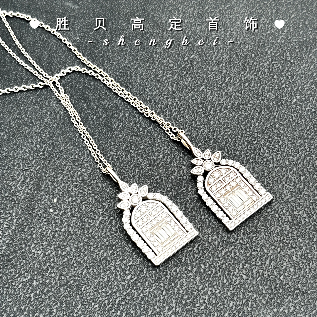 胜贝XL-幸福之门 925银手镶莫桑时尚轻奢气质银色百搭手工精致