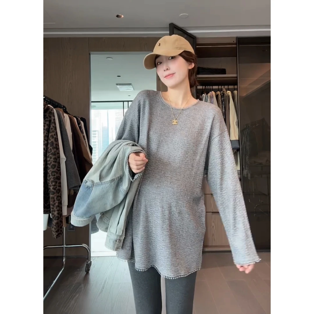 徐靖靖【星光锁边】长袖打底衫秋季新款宽松大版显瘦卫衣女2508262