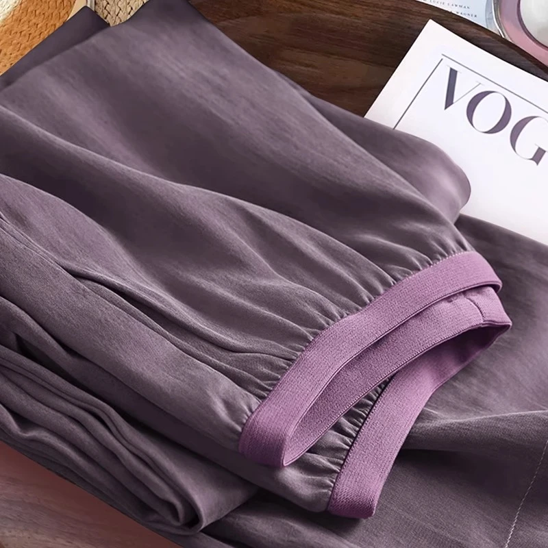 夏季薄款高腰垂感窄版长裤休闲透气冰丝直筒裤2025铜氨丝阔腿裤女