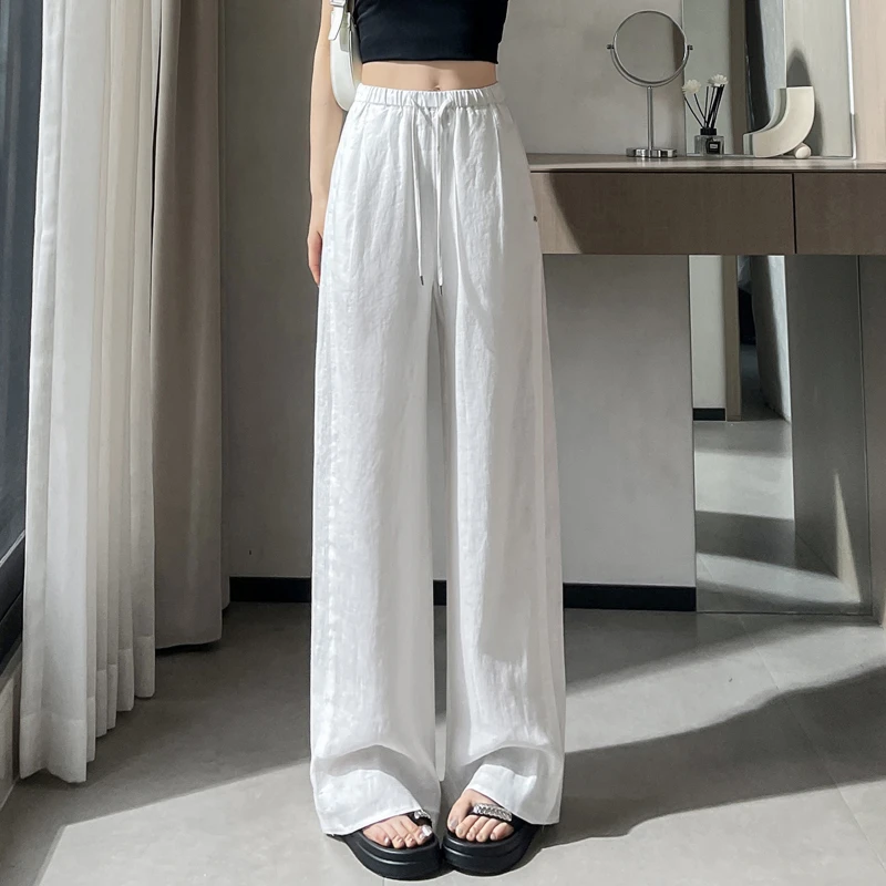 冰丝亚麻裤阔腿裤女夏季薄款垂坠感高腰显瘦休闲宽松拖地山本裤子