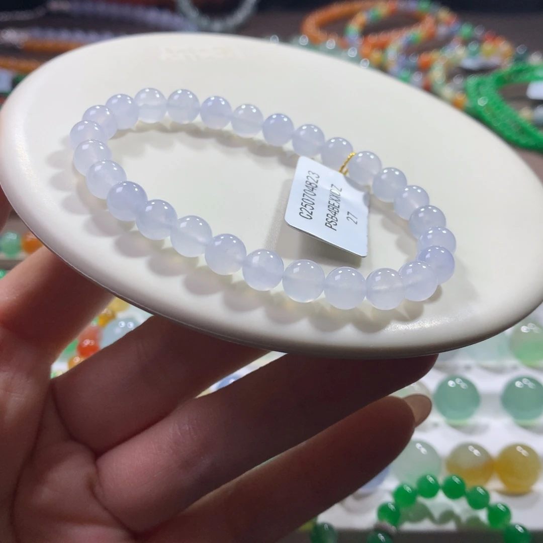 翡翠未镶嵌手链！超好性价比！木那冰胶淡粉紫卡6.5