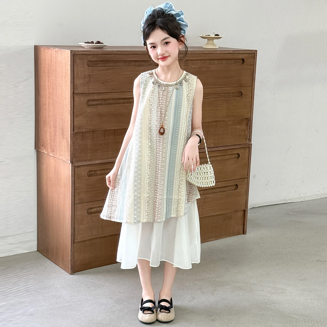 女童无袖连衣裙夏季2025新款儿童波西米亚背心裙女孩长裙子两件套