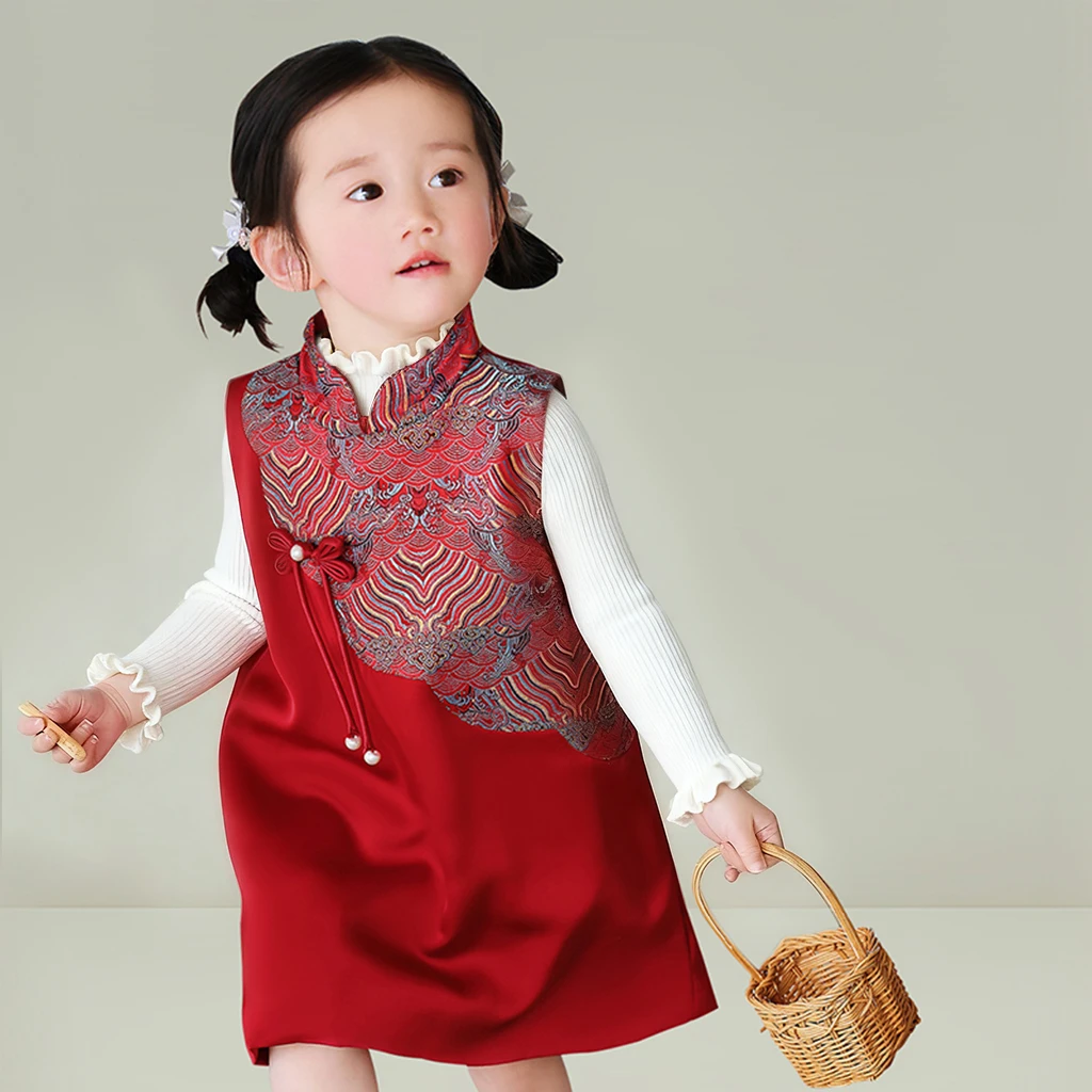 女童连衣裙2025秋冬新款红色周岁宝宝旗袍婴儿衣服儿童生日公主裙