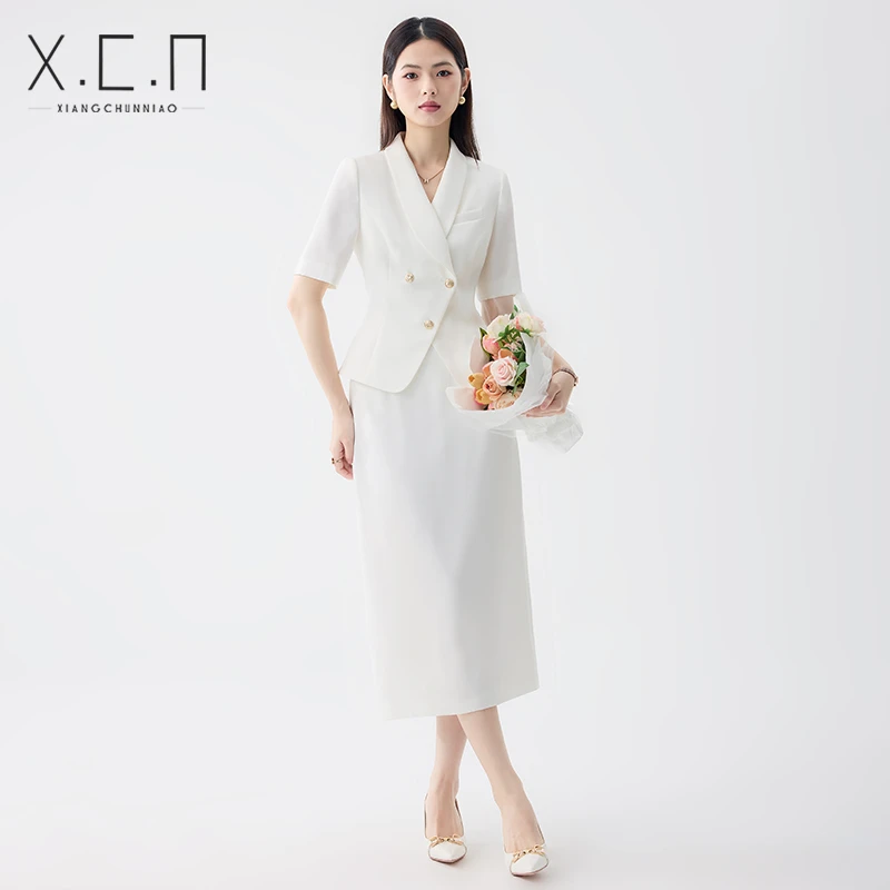 祥春鸟职业西装正装套装裙女夏季穿搭通勤主持人工作服25T1112