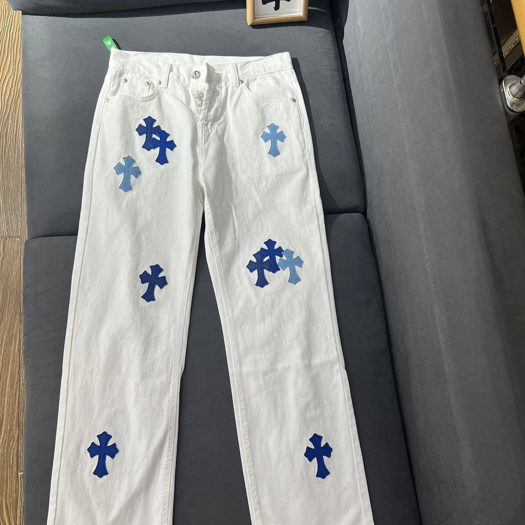 克罗CH白色牛仔裤男2025秋夏季新款美式复古高街直筒休闲裤长裤子