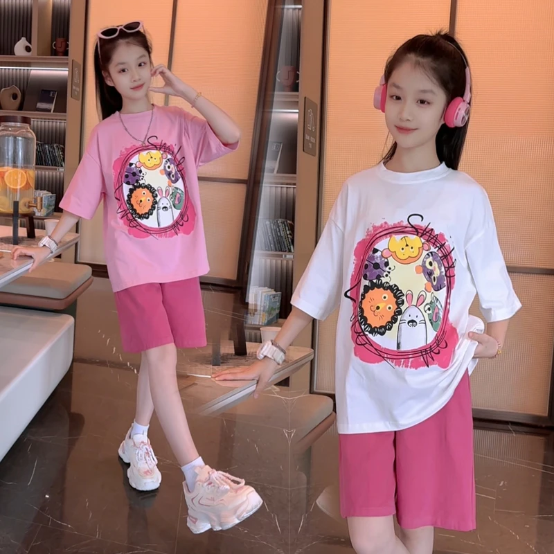 女童短袖短裤套装夏季中大童宽松休闲五分裤夏装新款儿童两件套潮