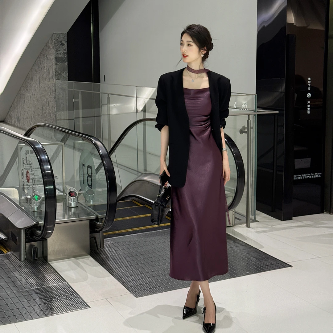 FELTICS&LIIXU法式气质名媛风吊带连衣裙收腰显瘦长裙FL52LQ123