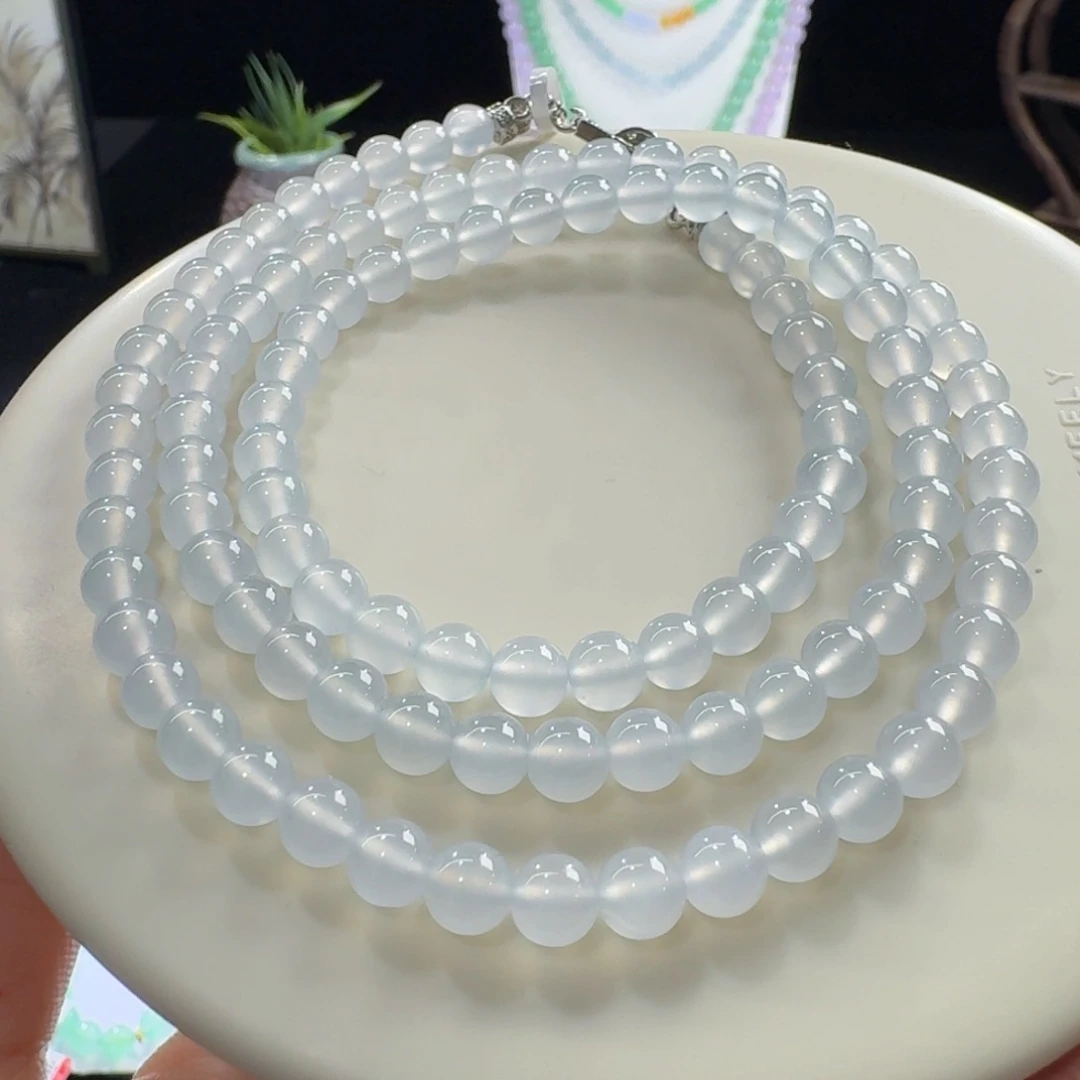 未镶嵌手链翡翠高冰超纯淡蓝长串5.8mm