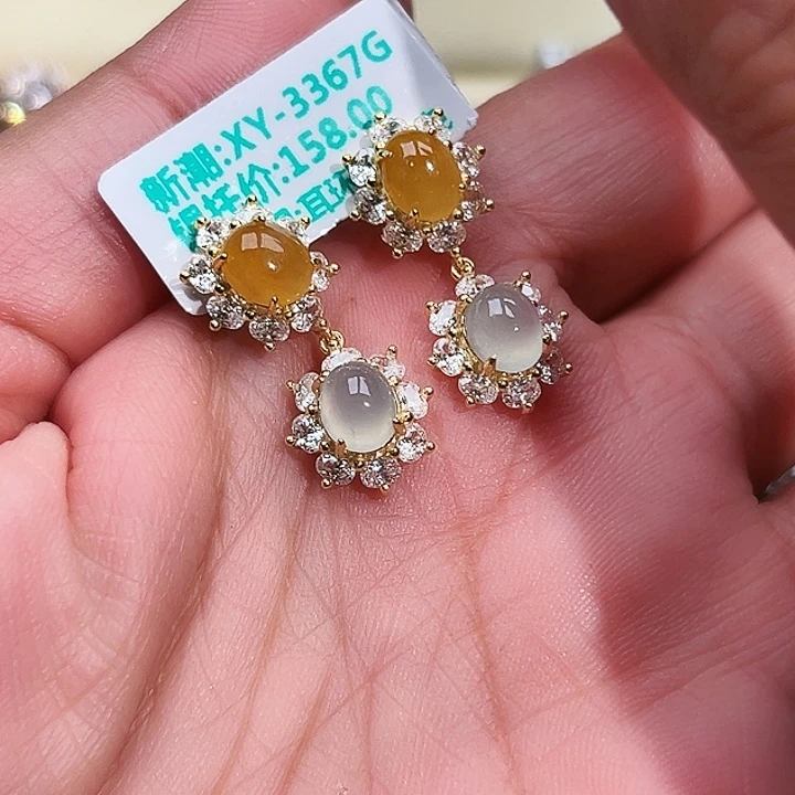 翡翠银S925镶嵌戒指缅甸天然A货翡翠耳钉