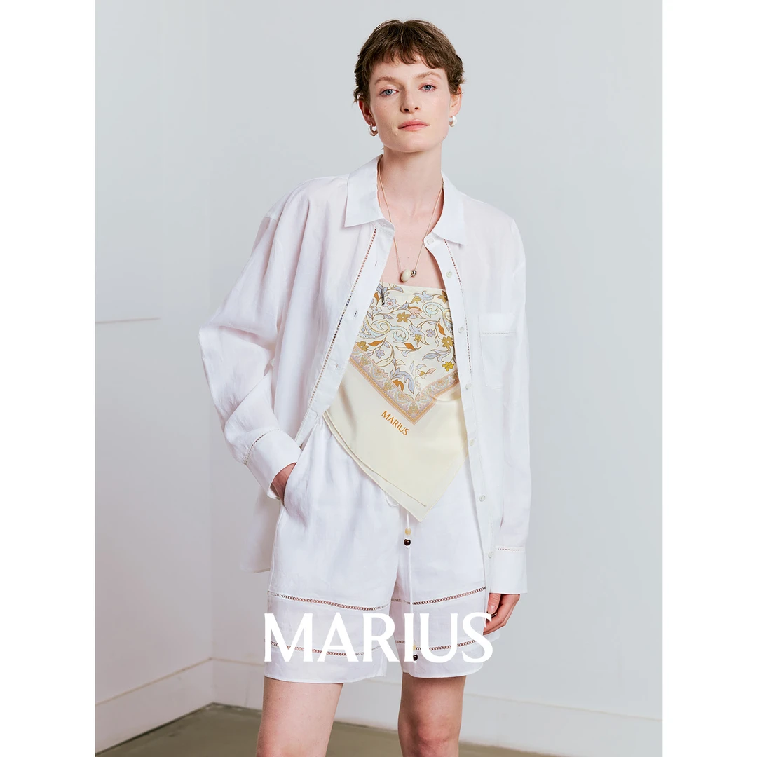 MARIUS“旧童谣”苎麻度假风镂空衬衫短裤
