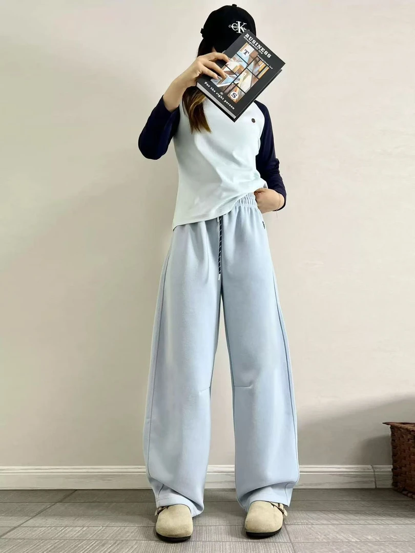 2510春季新款欧货百搭长裤女宽松高腰显瘦弯刀裤子