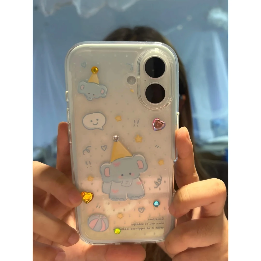 【带水钻】透明蓝小象适用苹果16promax/15pro华为oppovivo手机壳