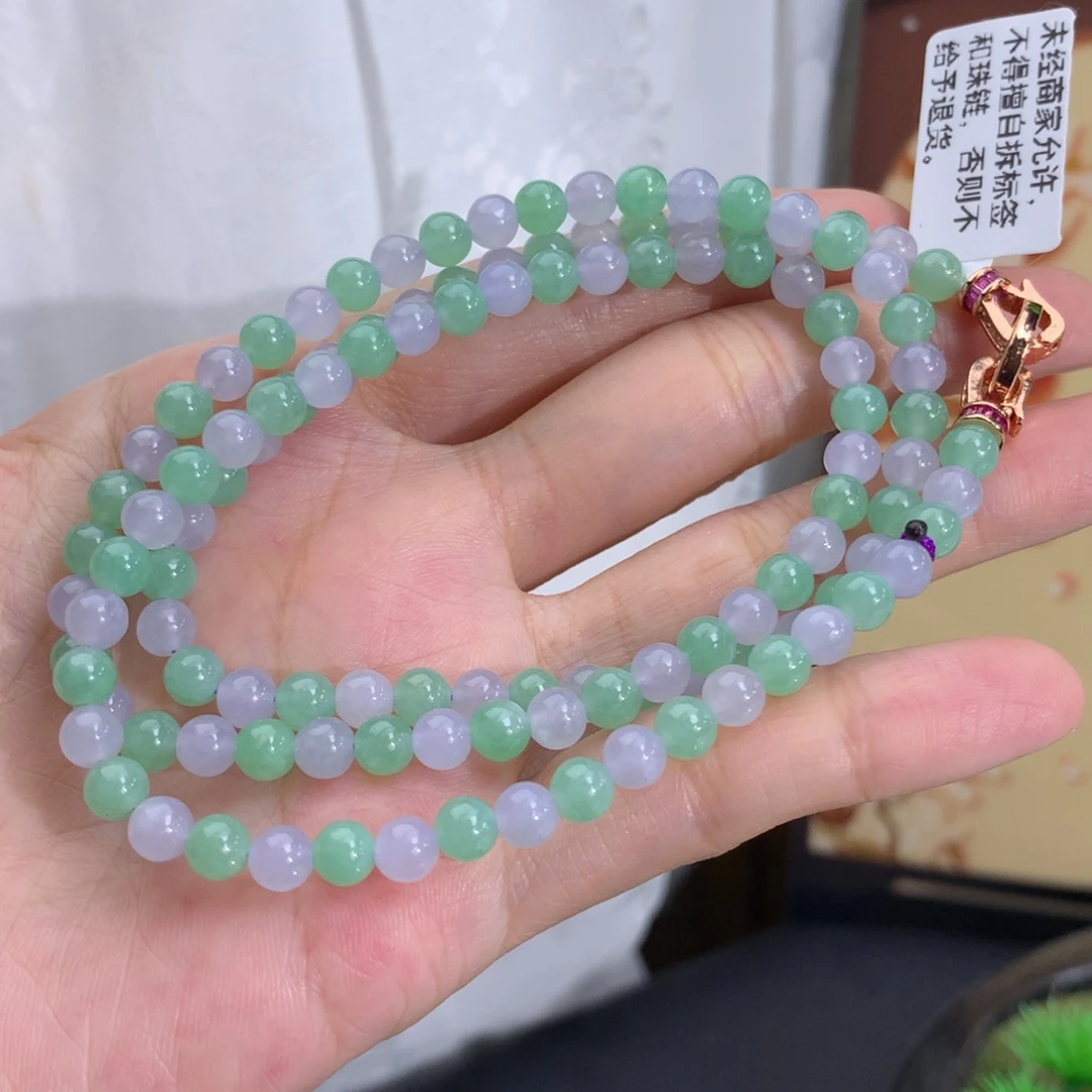 翡翠未镶嵌手串卡5冰胶紫绿项链