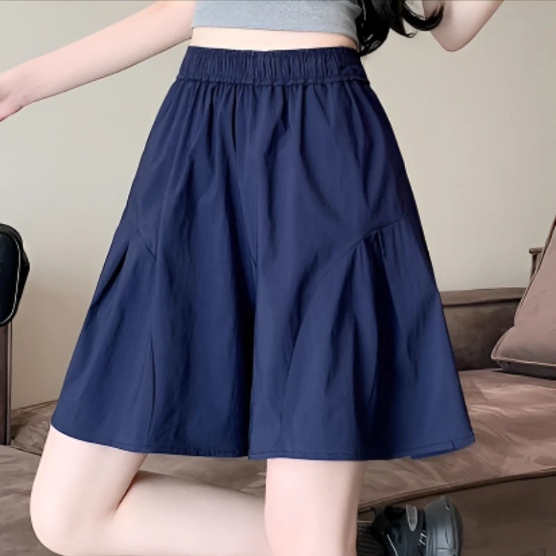 甜辣妹五分裙裤高腰百褶时尚显瘦小夏天阔腿运动女宽松短裤直筒裤