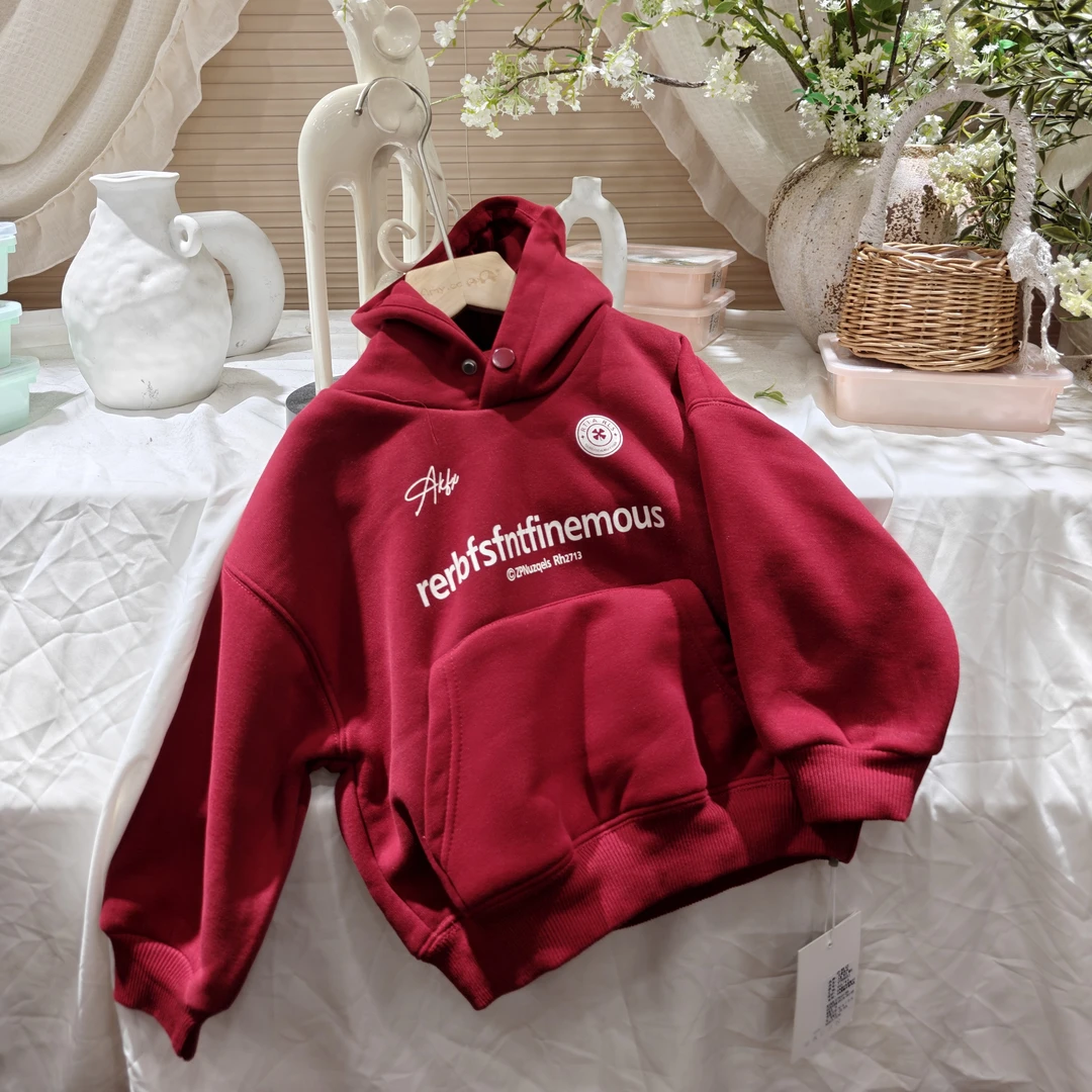 S3-6。99651一体绒帽衫卫衣字母冬款童装