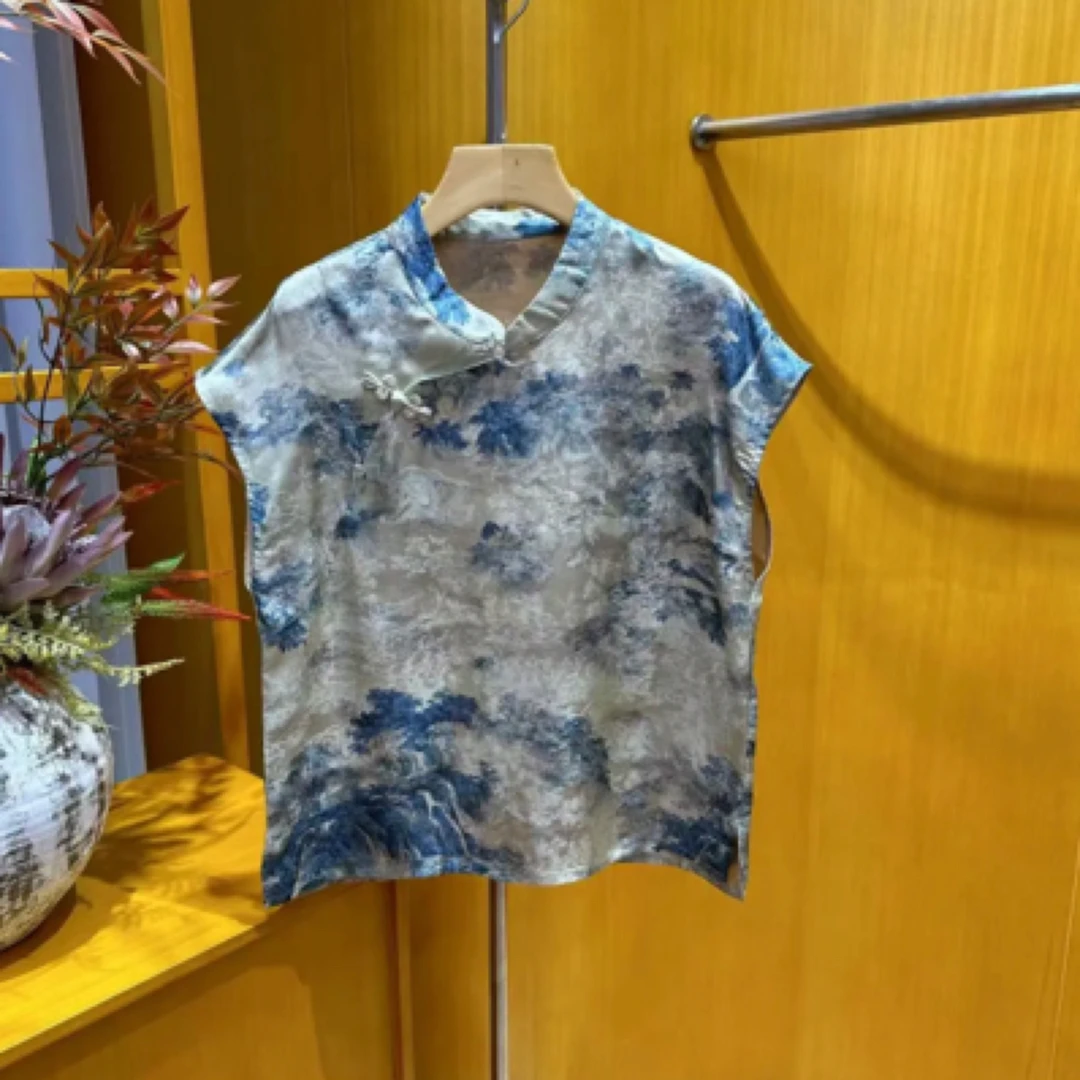[青花瓷]中式新款国风圆领衬衣
