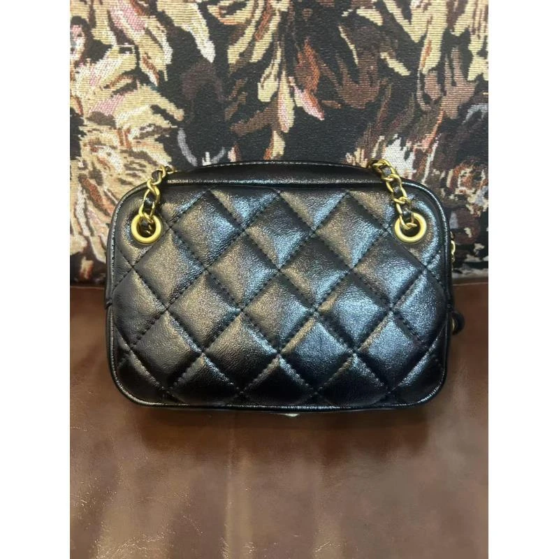 18CM原创私定真皮包1077-小珍珠相机香-黑