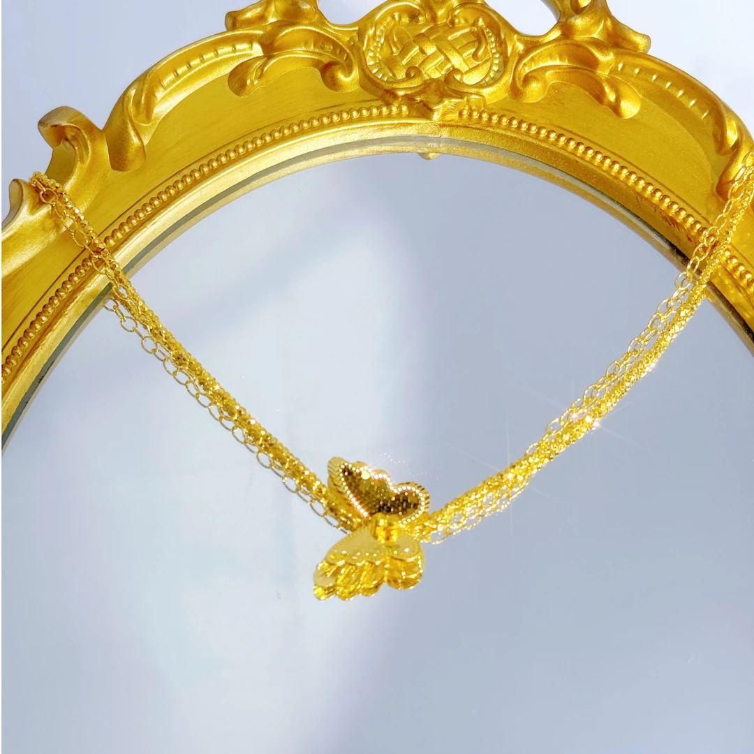 蝶影星光足金999蝴蝶碎冰冰双链5G精工黄金套链