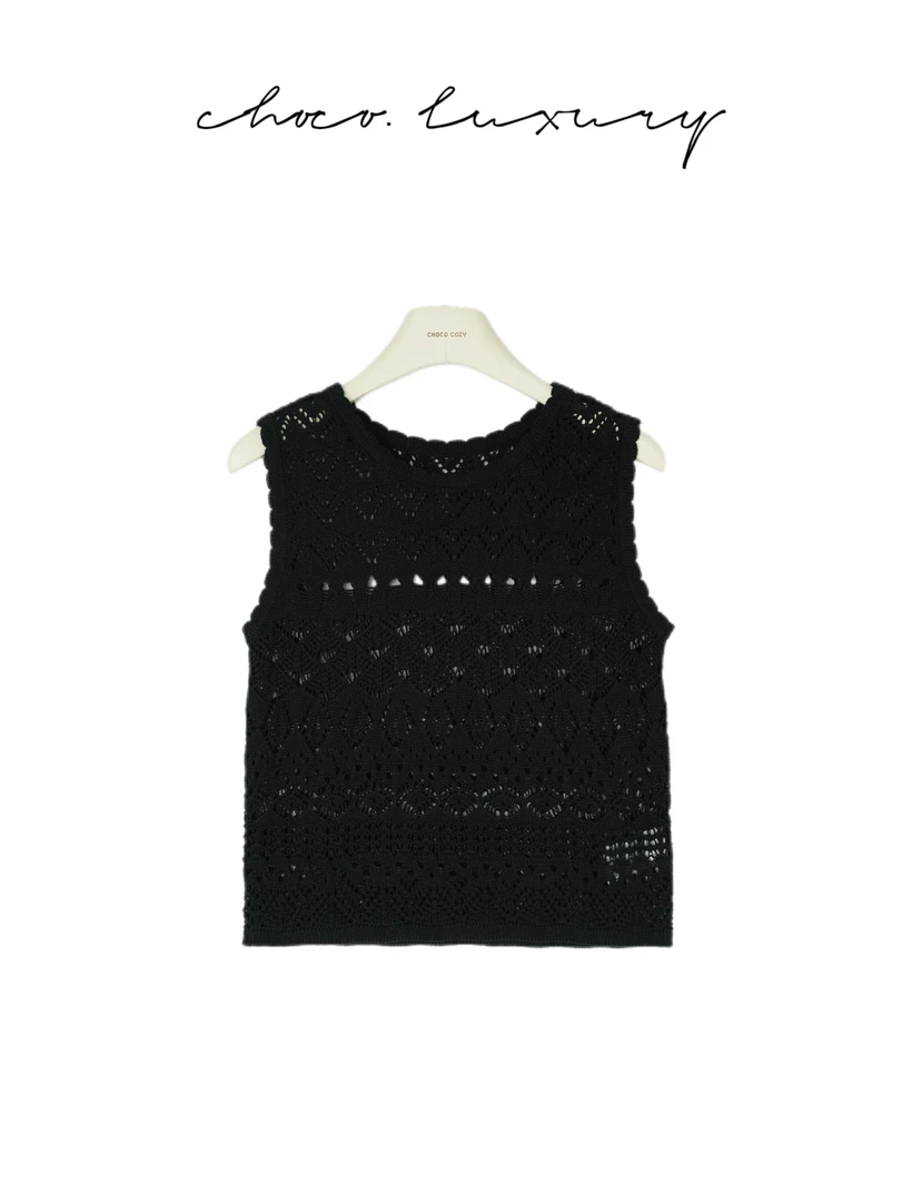 CHOCO【贝莉】超洋气钩花镂空无袖上衣C1158