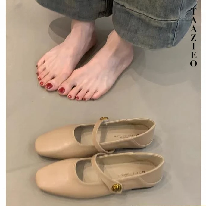 TAAZIEO温柔仙女玛丽珍鞋2025新款法式气质单鞋配裙子浅口平底芭