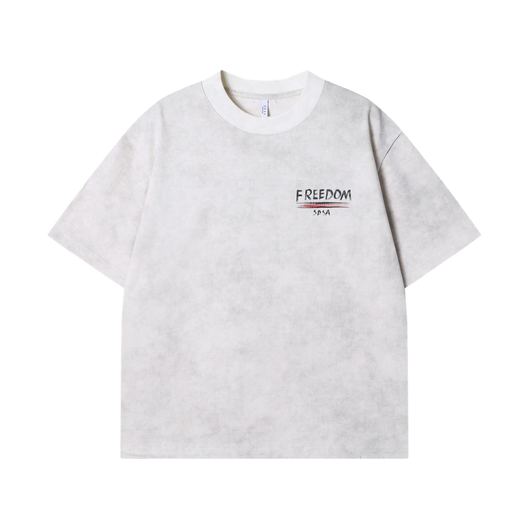 夏季高级感新款美式扎染晕染手绘字母圆领短袖T恤潮流百搭宽松