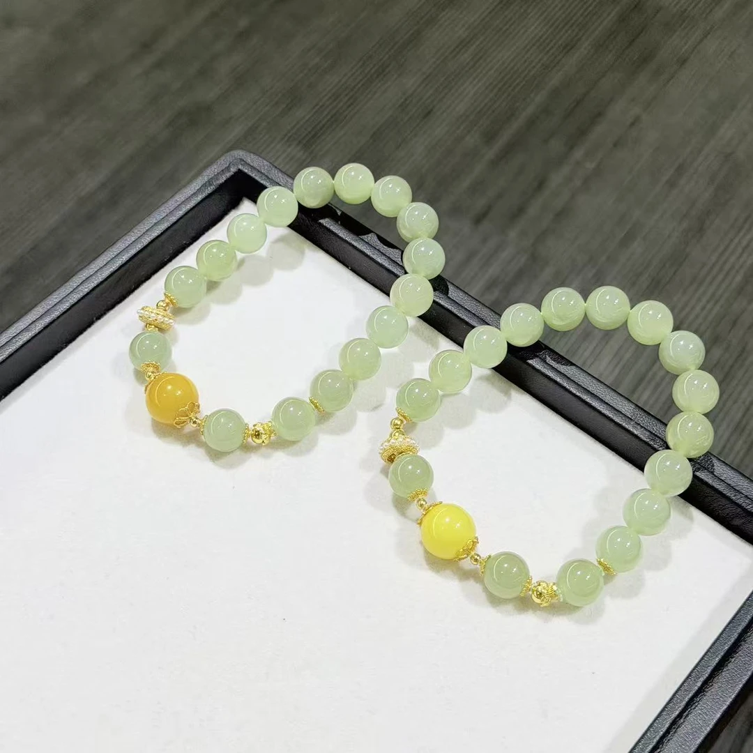 【睿泽赏宝】S925和田玉搭蜜蜡手串多样性发一10-11mmKZ0050010