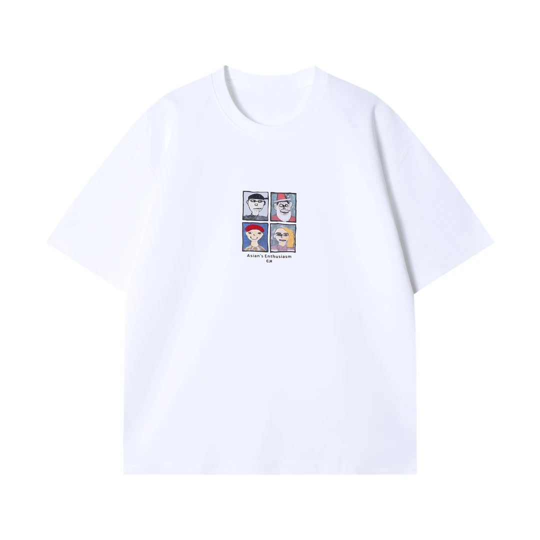 夏季新款时尚个性美式动漫风印花基础纯色简约宽松百搭短袖上衣