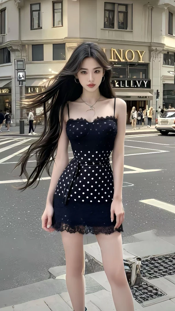 2025夏季新款小众设计高级感黑色波点吊带显瘦气质连衣裙女爆款