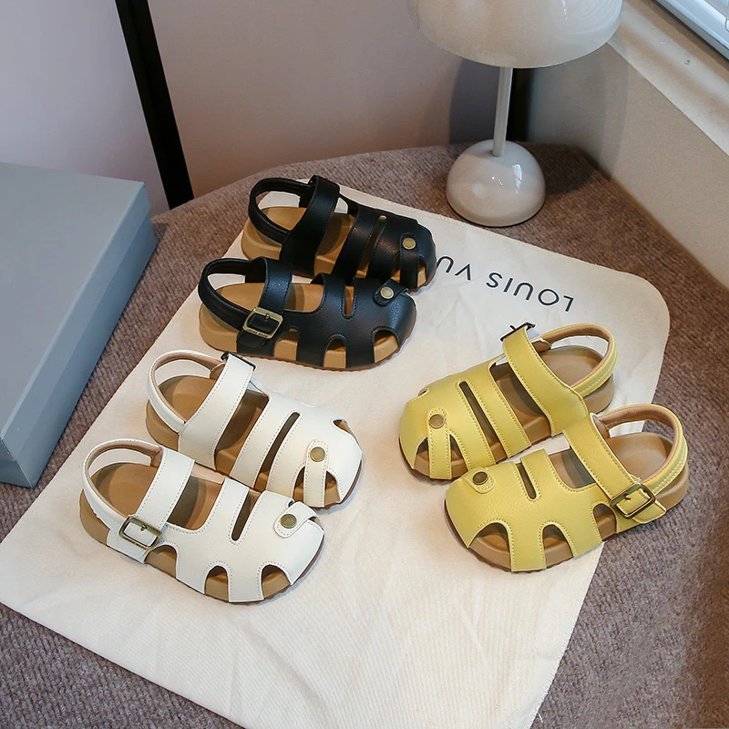 【梨涡起风】夏季韩版女童时尚包头勃肯凉鞋男童百搭休闲软底沙滩鞋