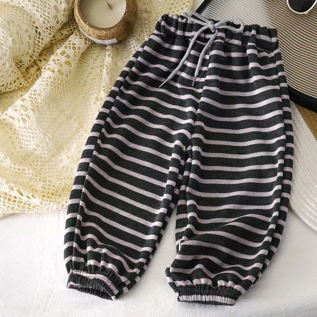 2025新款儿童百搭显瘦夏季休闲裤薄款长裤洋气条纹灯笼裤