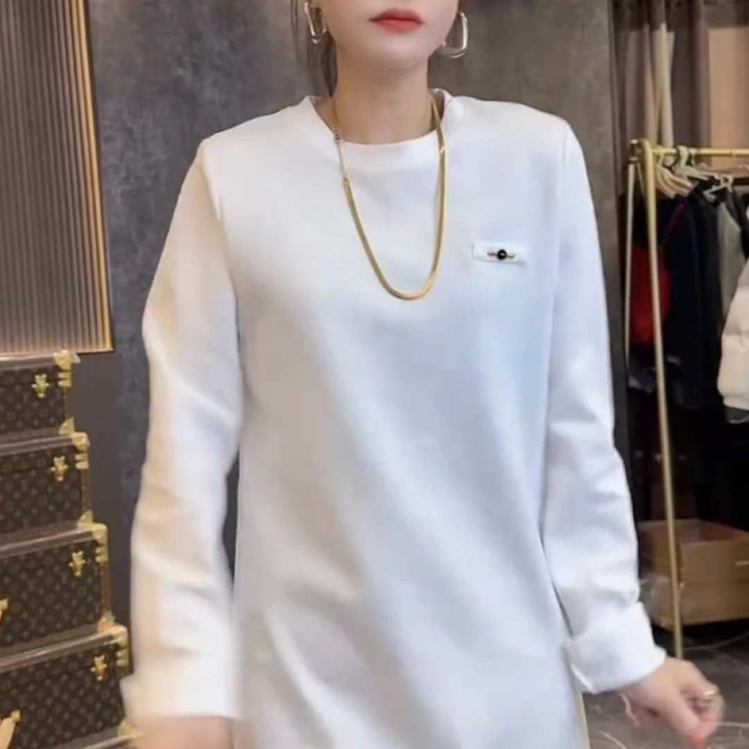 欧洲站简约长袖T恤女25秋冬季韩系显瘦设计感后开叉中长款打底衫