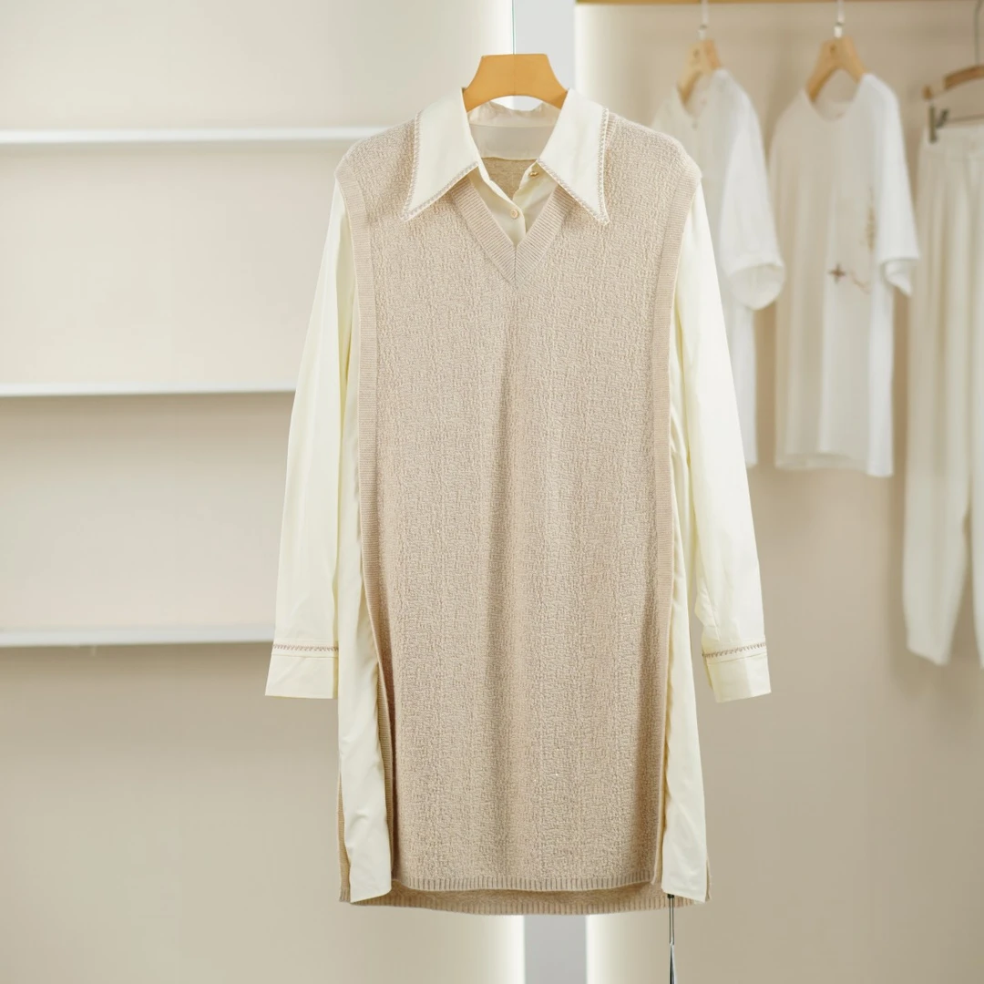 麦迪尚品【曼】50601114 春秋拼接毛织衬衫裙品牌撤柜女装