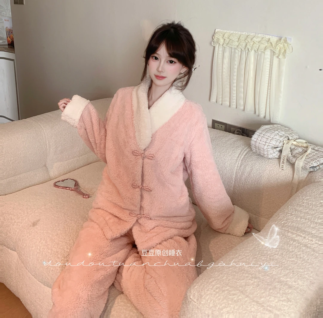 豆豆【如意】新中式双面厚绒秋冬款家居服显白可外穿睡衣套装女