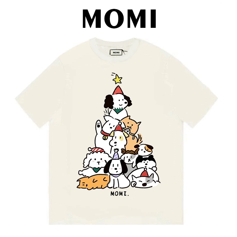 【MOMI】现货！堆堆小狗260克纯棉重磅短袖女男宽松休闲百搭T恤