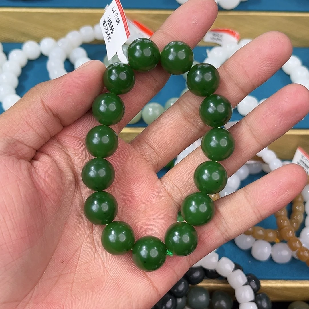 手串未镶嵌和田玉纯天然俄罗斯碧玉俄七老坑菠菜绿14mm