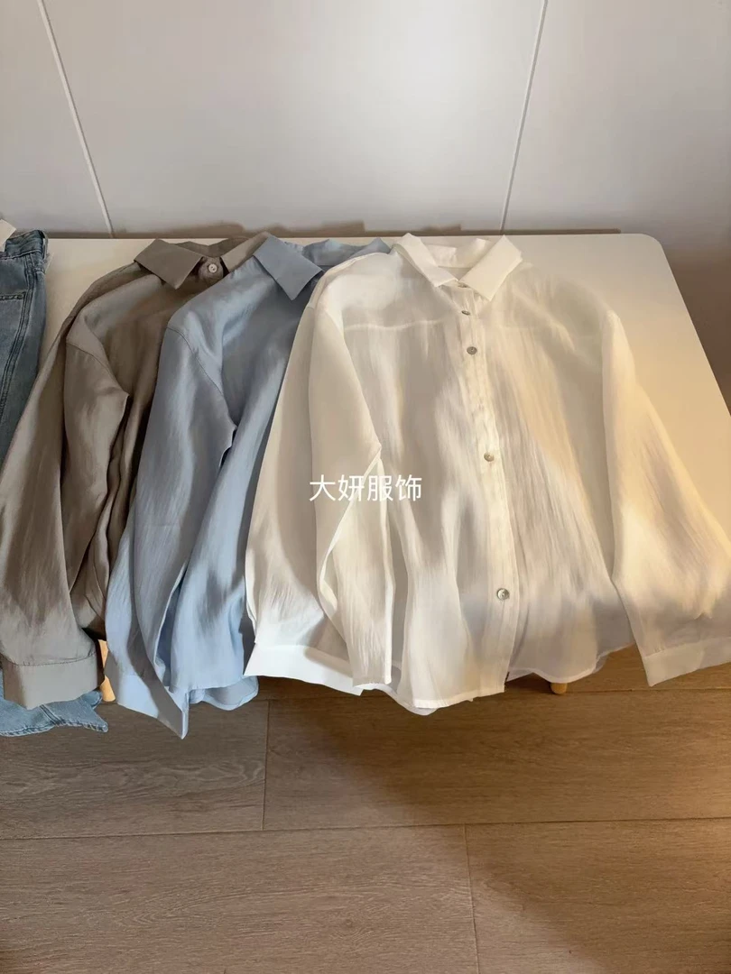 后背开叉！蓝精天丝！光泽感气质款轻盈长袖衬衫上衣防晒衫1750