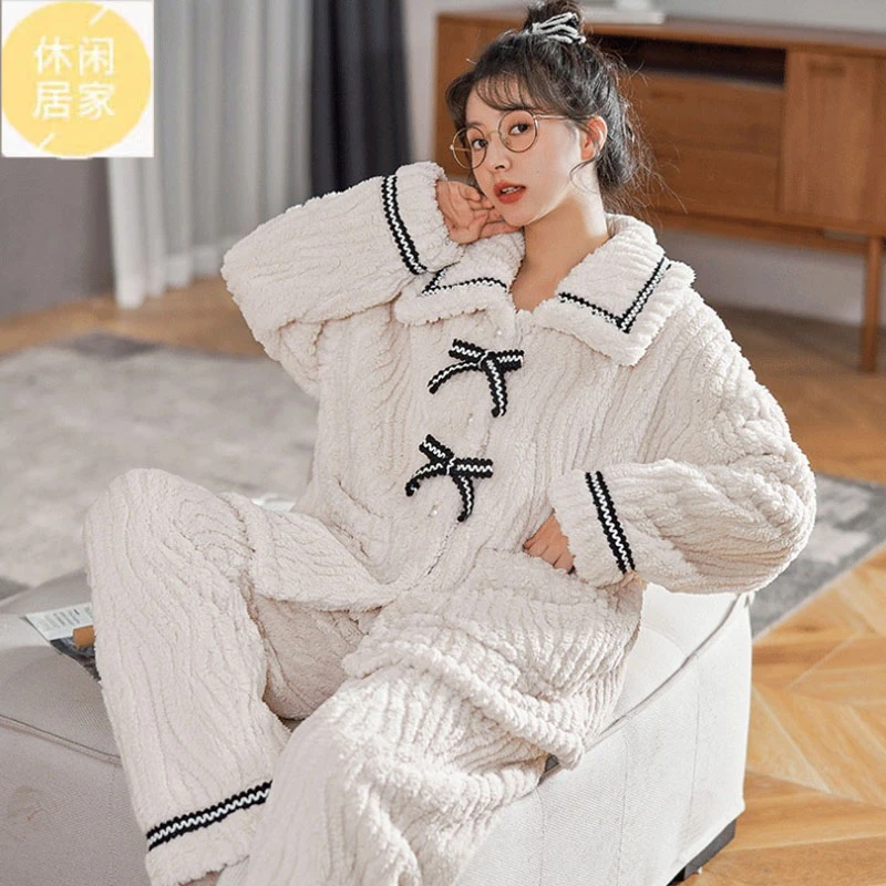 睡衣女款2025新款冬季款加厚珊瑚绒可爱套装洋气薄绒高中生可外穿