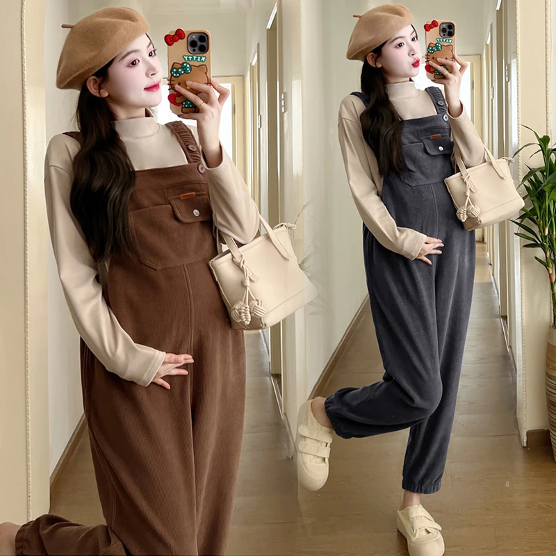 2025新款孕妇背带裤小个子春秋外穿宽松大码吊带裤加绒加厚秋冬季