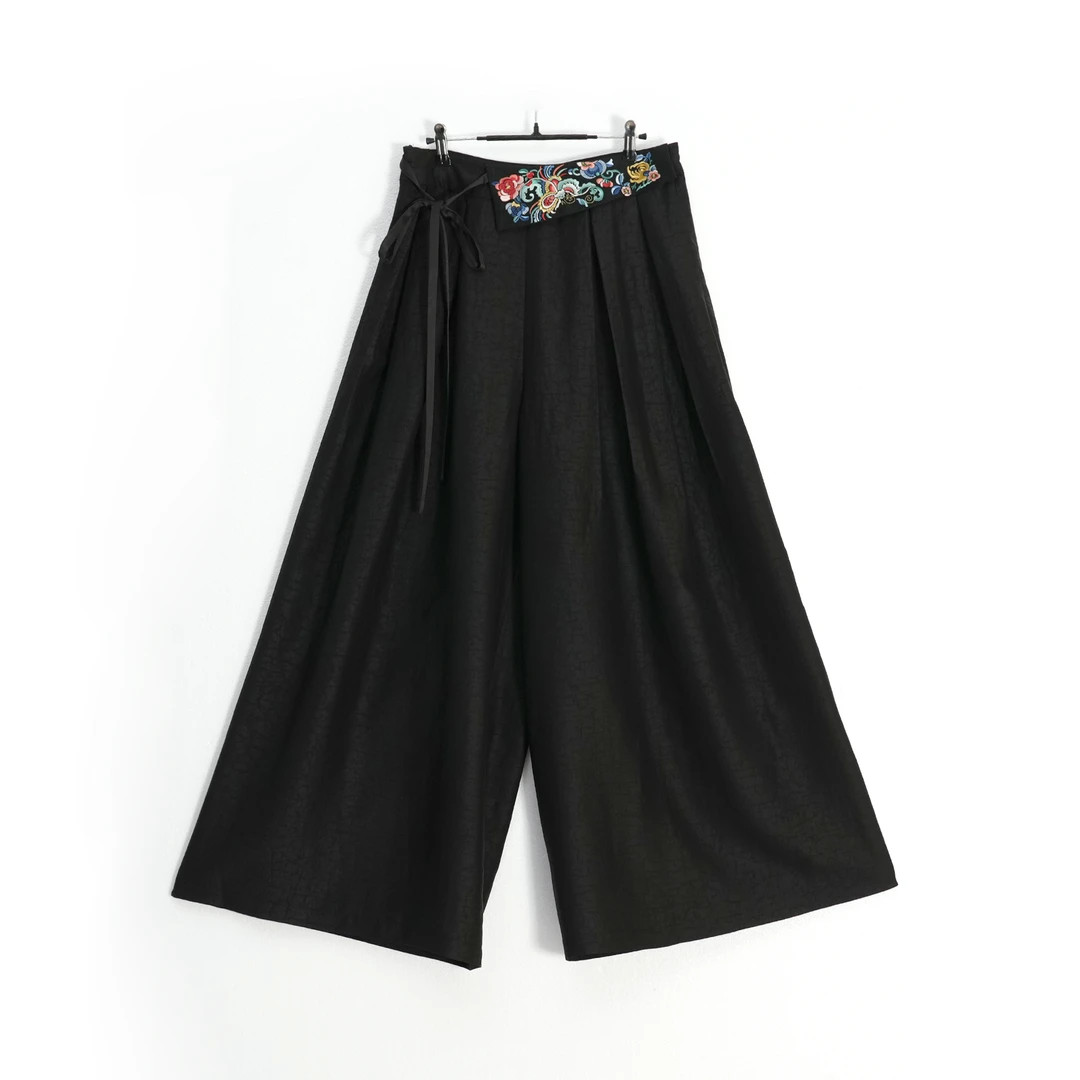 女士裤子中国风传统中式香云纱刺绣百搭裤子