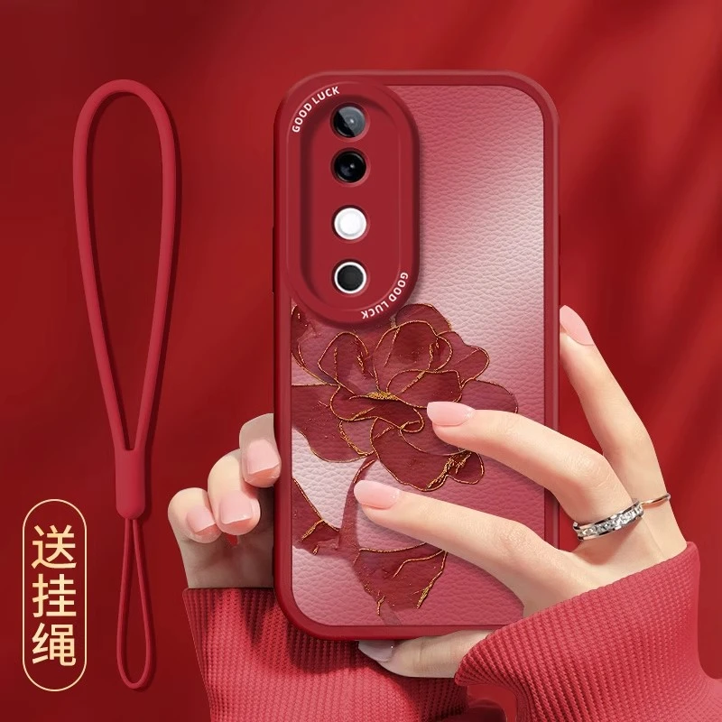 铂金红花适用vivos20手机壳红色春节新年网红女款硅胶防摔高档ins