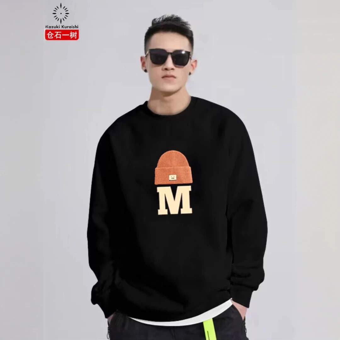 仓石一树潮牌酒红色本命年卫衣男士秋冬款加绒2025宽松情侣上衣