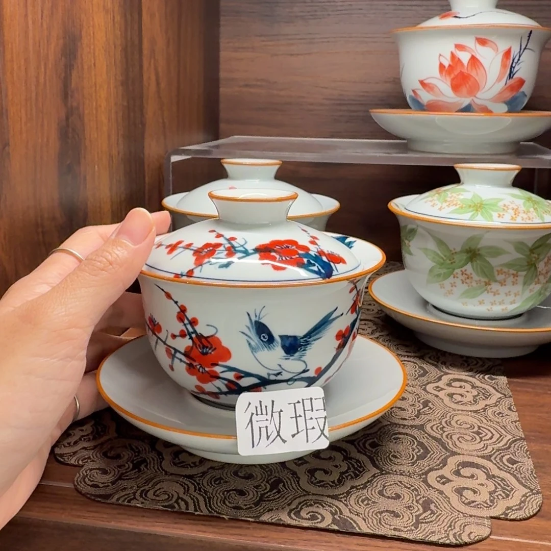釉下手绘茶具微瑕