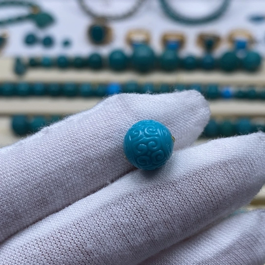 绿松石未镶嵌珠宝奇石圆珠回纹9.7mm